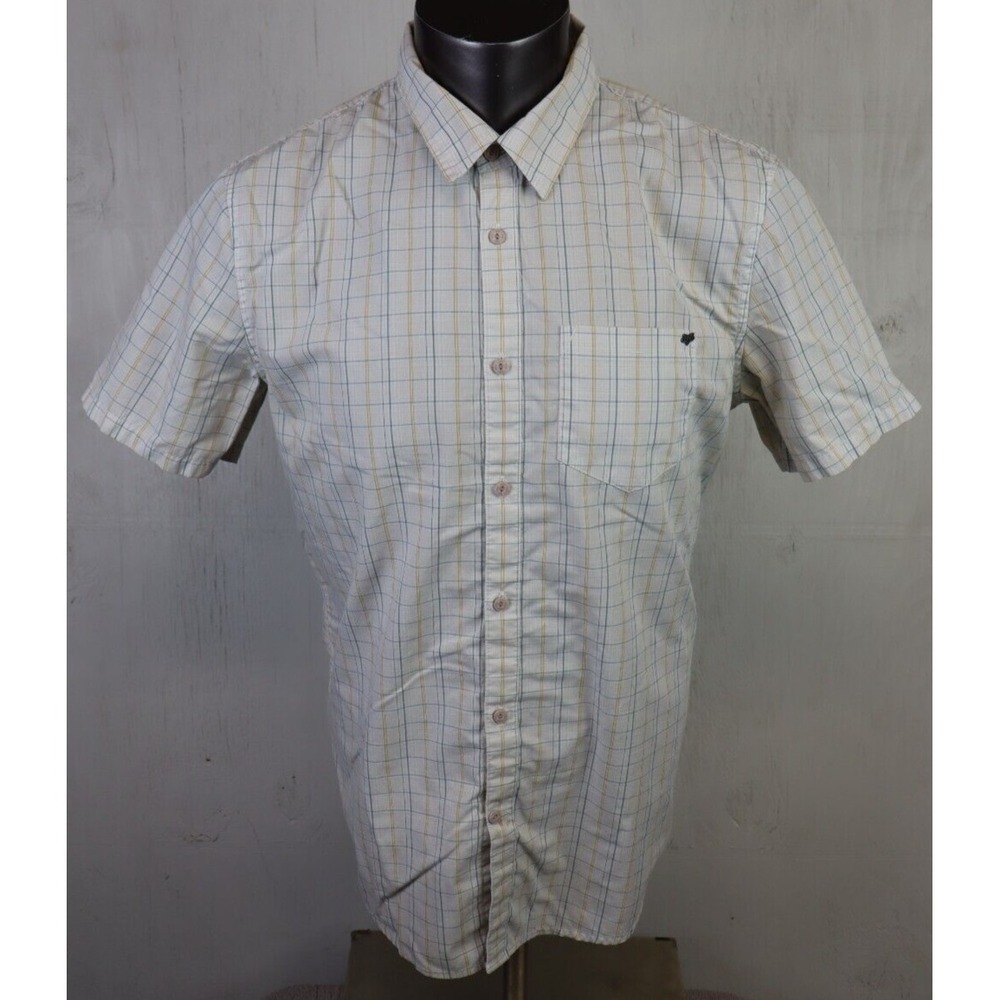 Mens‎ Fox Button Front Short Sleeve Shirt Size L Plaid Cotton Blend